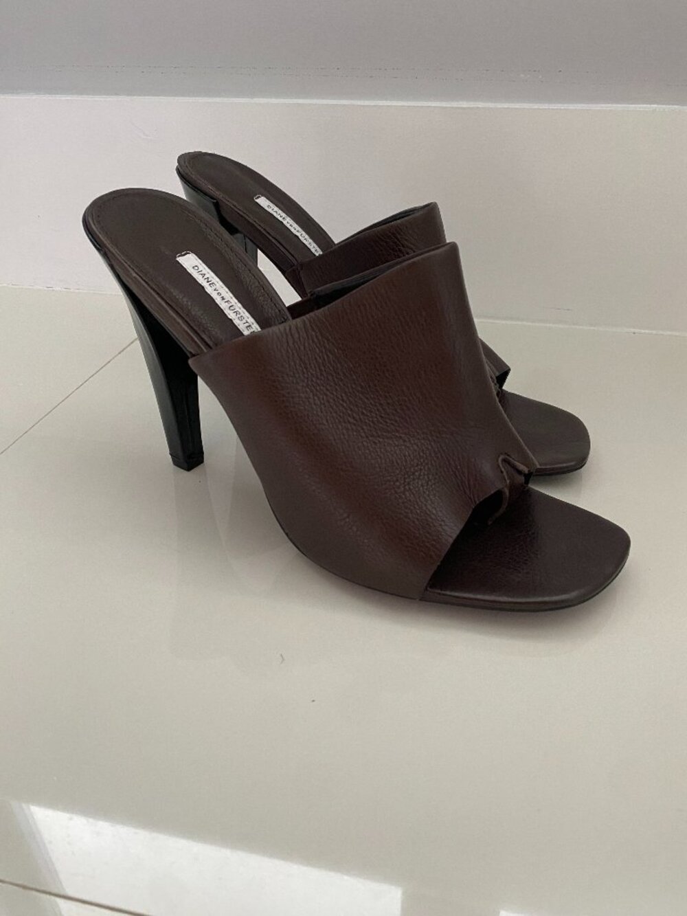 Diane von Furstenberg DVF Brown Leather Mule Heels + Dust Bag